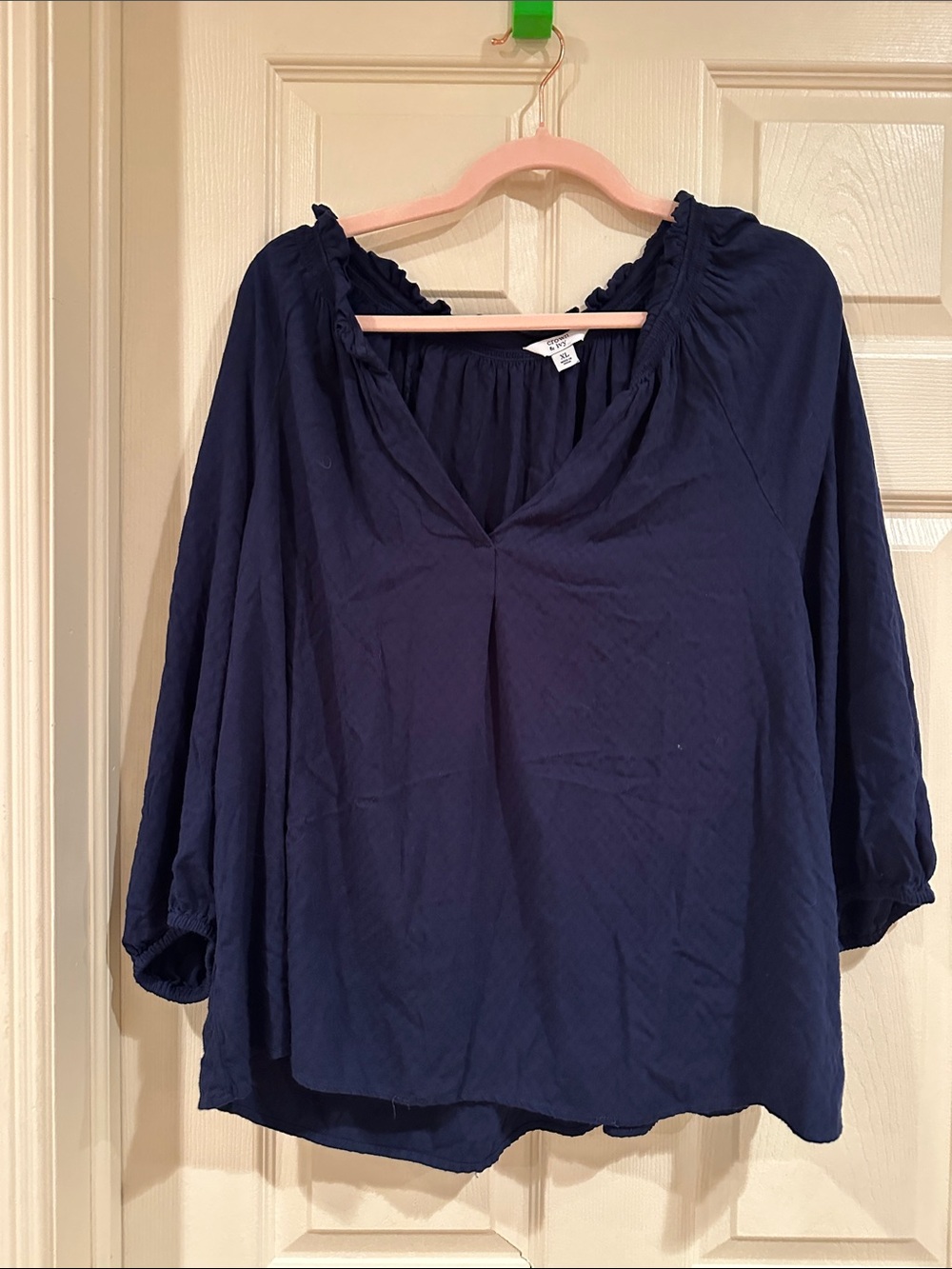 crown & ivy Navy Peasant Tunic Blouse